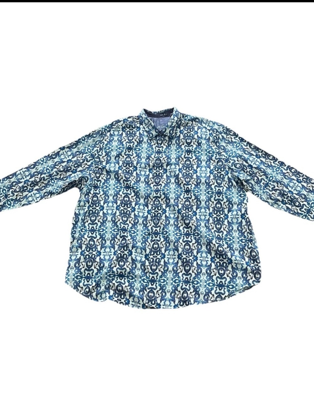 Robert Graham Oriental Dragon Floral Print 4XL Blue White Button Up Shirt